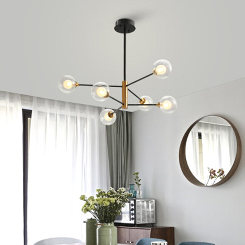 Postmodern 6/8 Lights Chandelier Lighting Black and Gold Branch Pendant Lamp with Ball Dual Clear Glass Shade 6 Black Clearhalo 'Ceiling Lights' 'Chandeliers' 'Modern Chandeliers' 'Modern' Lighting' 1938385