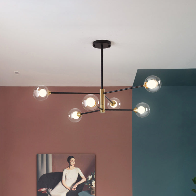 Postmodern 6/8 Lights Chandelier Lighting Black and Gold Branch Pendant Lamp with Ball Dual Clear Glass Shade Clearhalo 'Ceiling Lights' 'Chandeliers' 'Modern Chandeliers' 'Modern' Lighting' 1938387