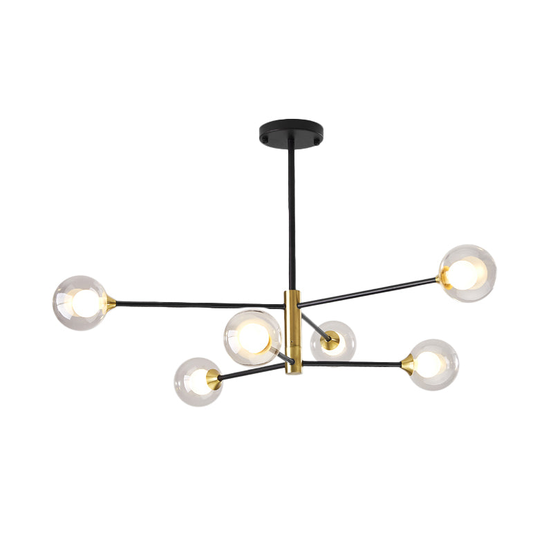 Postmodern 6/8 Lights Chandelier Lighting Black and Gold Branch Pendant Lamp with Ball Dual Clear Glass Shade Clearhalo 'Ceiling Lights' 'Chandeliers' 'Modern Chandeliers' 'Modern' Lighting' 1938389