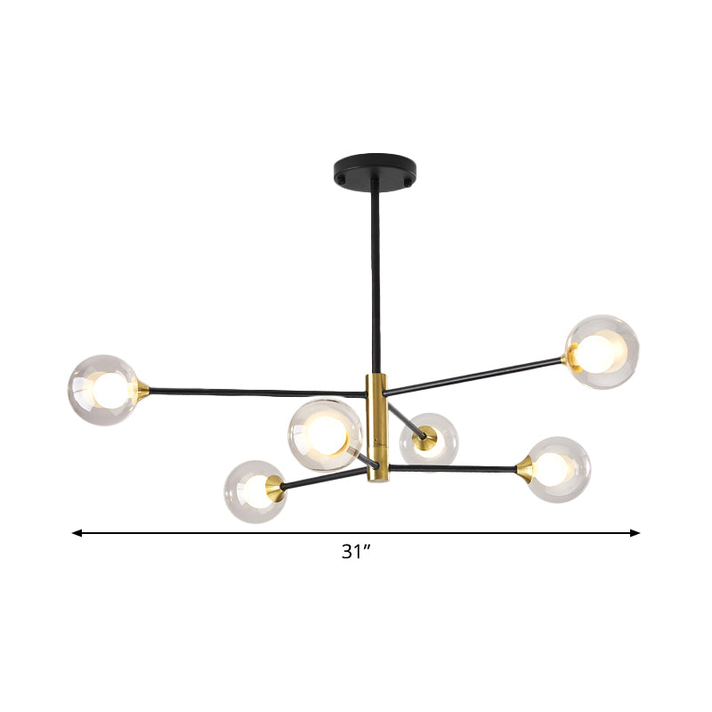 Postmodern 6/8 Lights Chandelier Lighting Black and Gold Branch Pendant Lamp with Ball Dual Clear Glass Shade Clearhalo 'Ceiling Lights' 'Chandeliers' 'Modern Chandeliers' 'Modern' Lighting' 1938390