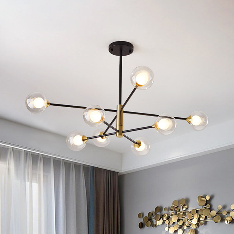 Postmodern 6/8 Lights Chandelier Lighting Black and Gold Branch Pendant Lamp with Ball Dual Clear Glass Shade 8 Black Clearhalo 'Ceiling Lights' 'Chandeliers' 'Modern Chandeliers' 'Modern' Lighting' 1938391