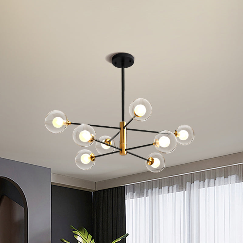 Postmodern 6/8 Lights Chandelier Lighting Black and Gold Branch Pendant Lamp with Ball Dual Clear Glass Shade Clearhalo 'Ceiling Lights' 'Chandeliers' 'Modern Chandeliers' 'Modern' Lighting' 1938392