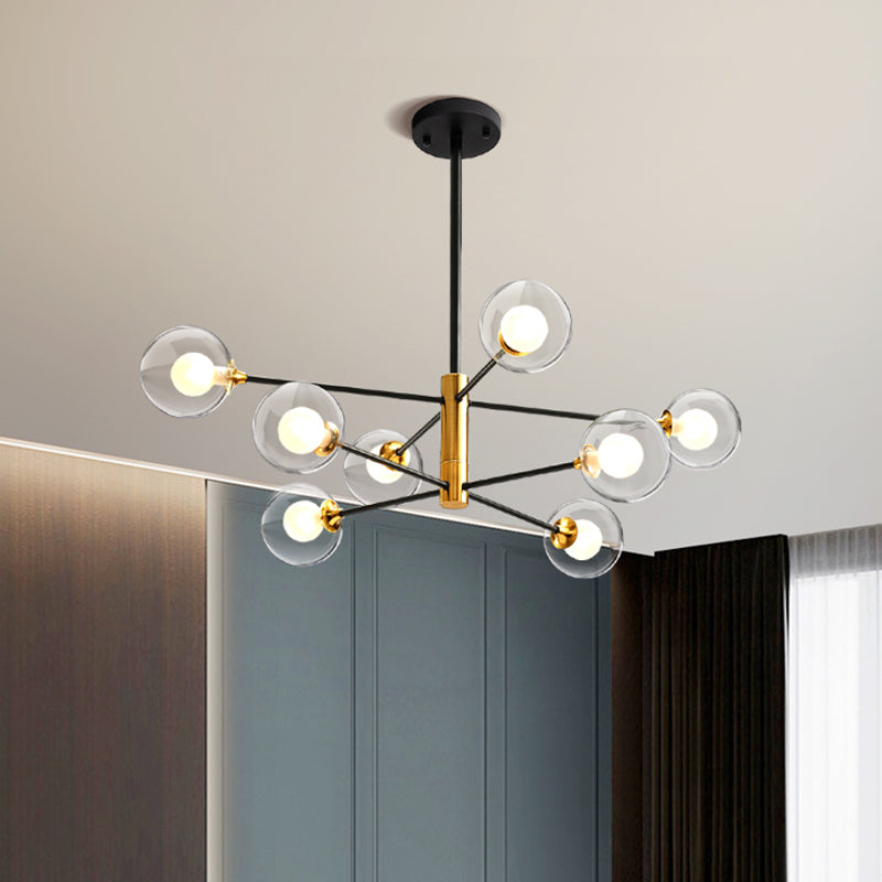 Postmodern 6/8 Lights Chandelier Lighting Black and Gold Branch Pendant Lamp with Ball Dual Clear Glass Shade Clearhalo 'Ceiling Lights' 'Chandeliers' 'Modern Chandeliers' 'Modern' Lighting' 1938393