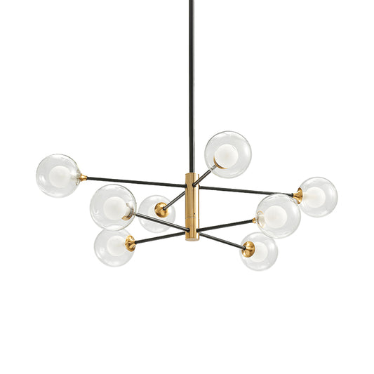 Postmodern 6/8 Lights Chandelier Lighting Black and Gold Branch Pendant Lamp with Ball Dual Clear Glass Shade Clearhalo 'Ceiling Lights' 'Chandeliers' 'Modern Chandeliers' 'Modern' Lighting' 1938394