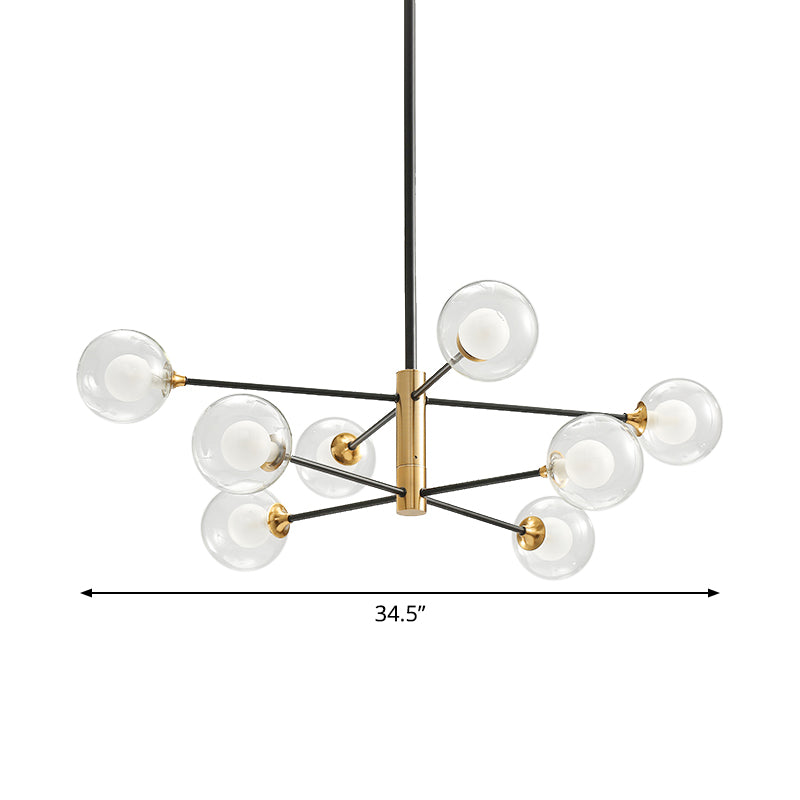Postmodern 6/8 Lights Chandelier Lighting Black and Gold Branch Pendant Lamp with Ball Dual Clear Glass Shade Clearhalo 'Ceiling Lights' 'Chandeliers' 'Modern Chandeliers' 'Modern' Lighting' 1938395