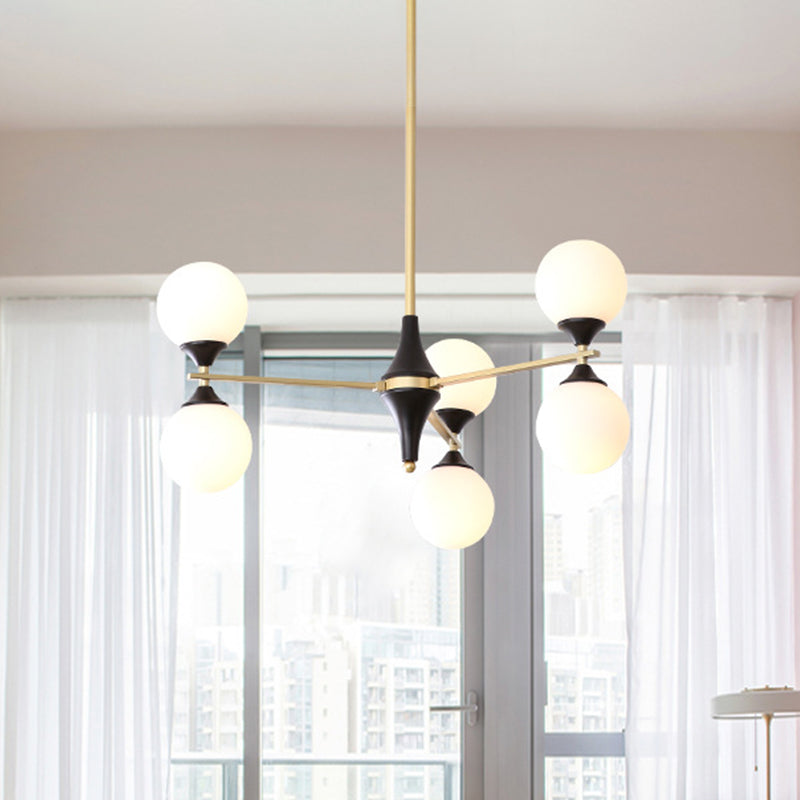 6/8/12 Heads Living Room Chandelier Postmodern Black-Gold Hanging Light with Hourglass Ivory Glass Shade 6 Gold Clearhalo 'Ceiling Lights' 'Chandeliers' 'Modern Chandeliers' 'Modern' Lighting' 1938401