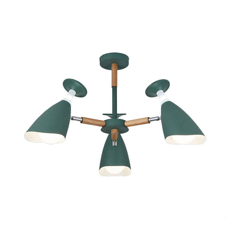 Rotatable Nordic Green/Grey/White Suspension Light Goblet Shade 3/6 Heads Metal Wood Chandelier for Office Shop Clearhalo 'Ceiling Lights' 'Chandeliers' 'Modern Chandeliers' 'Modern' Lighting' 193844