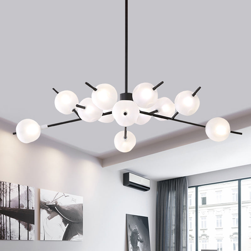 Modern Branch Chandelier Lamp Metal 9/12 Bulbs Bedroom Suspension Light in Black/Gold with Ball Acrylic Shade Insert 12 Black Clearhalo 'Ceiling Lights' 'Chandeliers' 'Modern Chandeliers' 'Modern' Lighting' 1938441