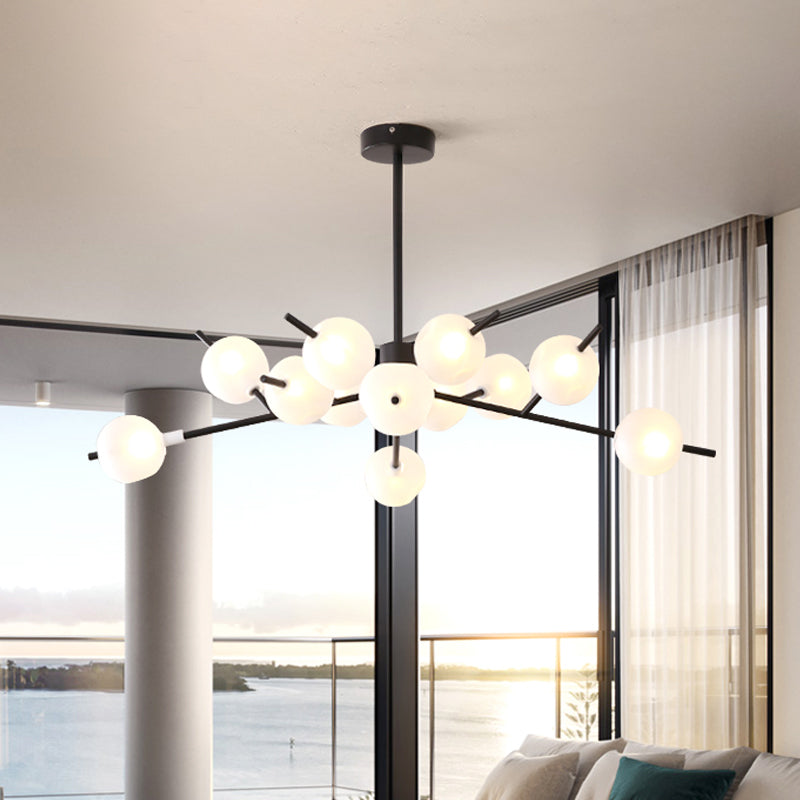 Modern Branch Chandelier Lamp Metal 9/12 Bulbs Bedroom Suspension Light in Black/Gold with Ball Acrylic Shade Insert Clearhalo 'Ceiling Lights' 'Chandeliers' 'Modern Chandeliers' 'Modern' Lighting' 1938442