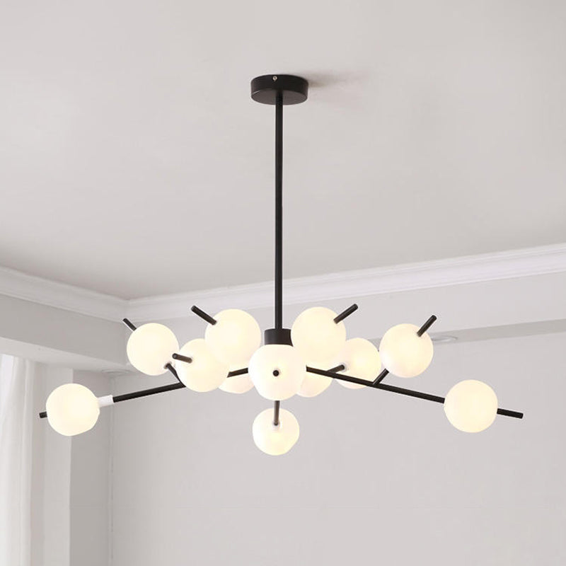 Modern Branch Chandelier Lamp Metal 9/12 Bulbs Bedroom Suspension Light in Black/Gold with Ball Acrylic Shade Insert Clearhalo 'Ceiling Lights' 'Chandeliers' 'Modern Chandeliers' 'Modern' Lighting' 1938443