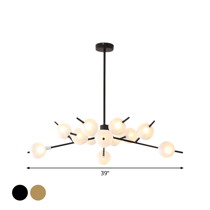 Modern Branch Chandelier Lamp Metal 9/12 Bulbs Bedroom Suspension Light in Black/Gold with Ball Acrylic Shade Insert Clearhalo 'Ceiling Lights' 'Chandeliers' 'Modern Chandeliers' 'Modern' Lighting' 1938445