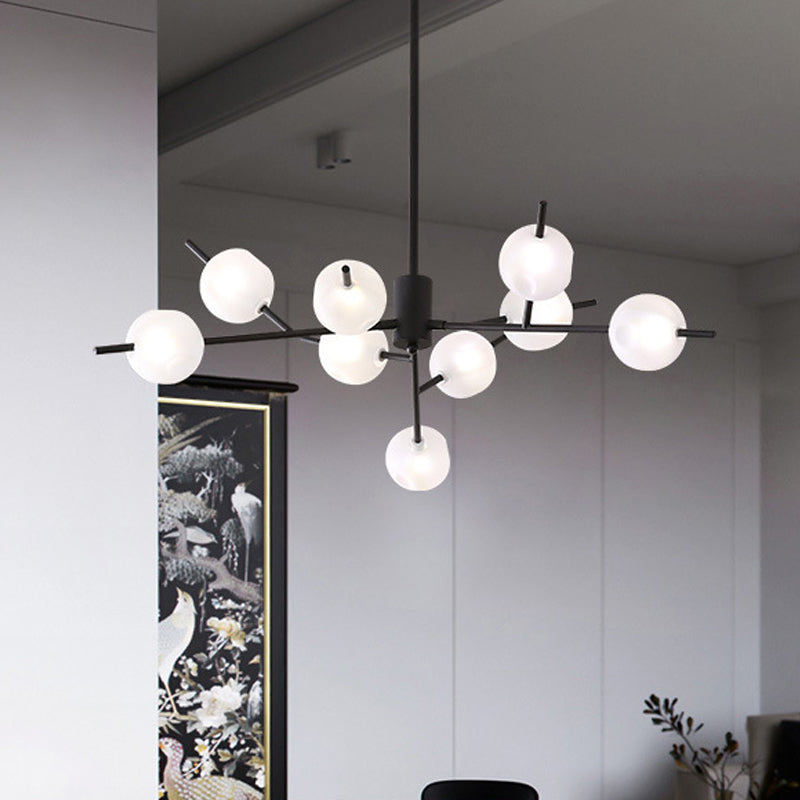Modern Branch Chandelier Lamp Metal 9/12 Bulbs Bedroom Suspension Light in Black/Gold with Ball Acrylic Shade Insert 9 Black Clearhalo 'Ceiling Lights' 'Chandeliers' 'Modern Chandeliers' 'Modern' Lighting' 1938446