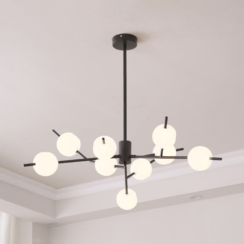 Modern Branch Chandelier Lamp Metal 9/12 Bulbs Bedroom Suspension Light in Black/Gold with Ball Acrylic Shade Insert Clearhalo 'Ceiling Lights' 'Chandeliers' 'Modern Chandeliers' 'Modern' Lighting' 1938447