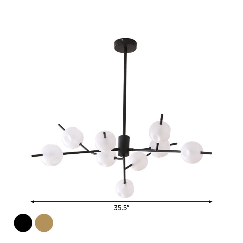 Modern Branch Chandelier Lamp Metal 9/12 Bulbs Bedroom Suspension Light in Black/Gold with Ball Acrylic Shade Insert Clearhalo 'Ceiling Lights' 'Chandeliers' 'Modern Chandeliers' 'Modern' Lighting' 1938450