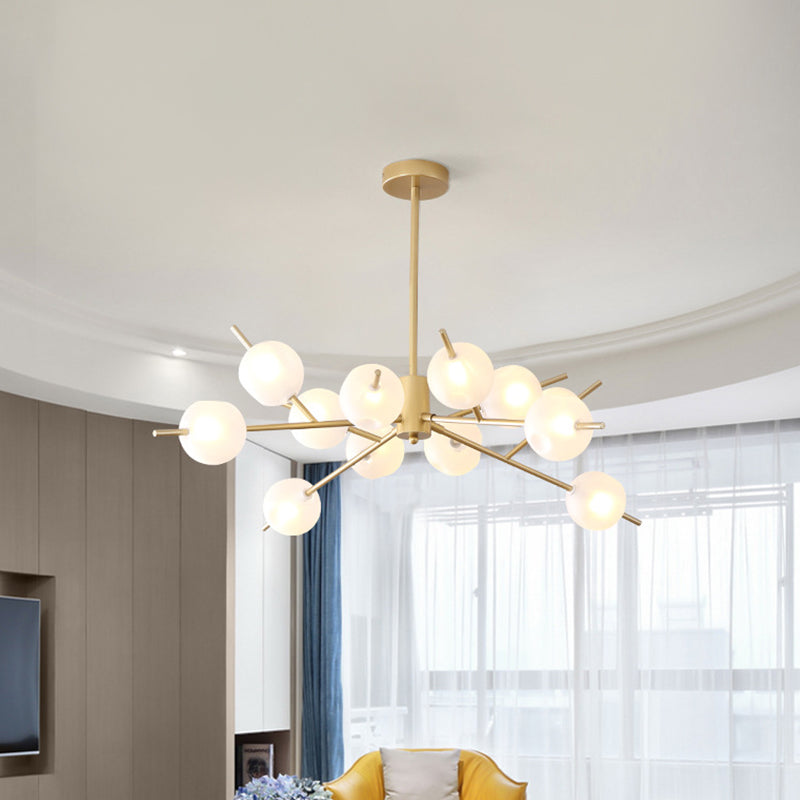 Modern Branch Chandelier Lamp Metal 9/12 Bulbs Bedroom Suspension Light in Black/Gold with Ball Acrylic Shade Insert 12 Gold Clearhalo 'Ceiling Lights' 'Chandeliers' 'Modern Chandeliers' 'Modern' Lighting' 1938455