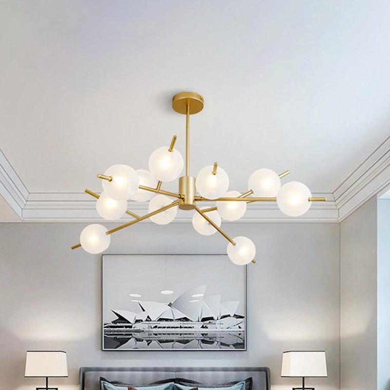 Modern Branch Chandelier Lamp Metal 9/12 Bulbs Bedroom Suspension Light in Black/Gold with Ball Acrylic Shade Insert Clearhalo 'Ceiling Lights' 'Chandeliers' 'Modern Chandeliers' 'Modern' Lighting' 1938456