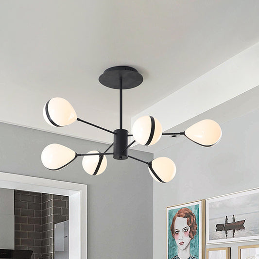 Black Droplet Shade Ceiling Hang Light Modern 6/8/10 Heads Cream Glass Chandelier in Warm/White Light Clearhalo 'Ceiling Lights' 'Chandeliers' 'Modern Chandeliers' 'Modern' Lighting' 1938460