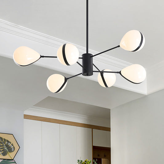 Black Droplet Shade Ceiling Hang Light Modern 6/8/10 Heads Cream Glass Chandelier in Warm/White Light Clearhalo 'Ceiling Lights' 'Chandeliers' 'Modern Chandeliers' 'Modern' Lighting' 1938461