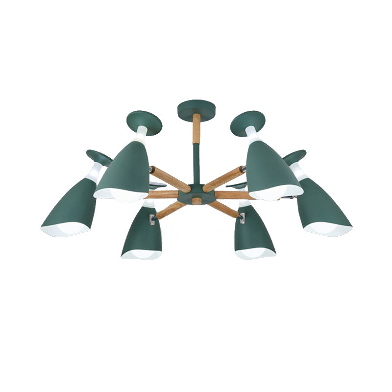 Rotatable Nordic Green/Grey/White Suspension Light Goblet Shade 3/6 Heads Metal Wood Chandelier for Office Shop Clearhalo 'Ceiling Lights' 'Chandeliers' 'Modern Chandeliers' 'Modern' Lighting' 193847