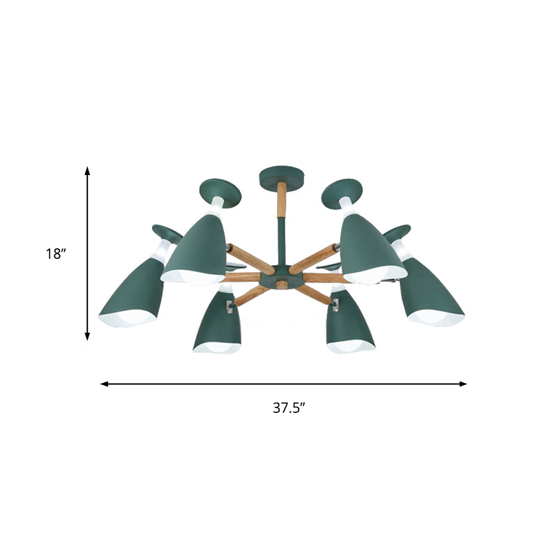 Rotatable Nordic Green/Grey/White Suspension Light Goblet Shade 3/6 Heads Metal Wood Chandelier for Office Shop Clearhalo 'Ceiling Lights' 'Chandeliers' 'Modern Chandeliers' 'Modern' Lighting' 193848