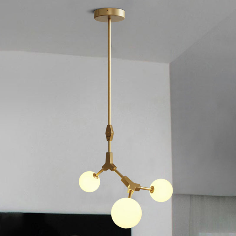 Molecular Chandelier Post-Modern Opal Orb Glass 3/5/7 Lights Sitting Room Hanging Light Fixture in Gold 3 Gold Clearhalo 'Ceiling Lights' 'Chandeliers' 'Modern Chandeliers' 'Modern' Lighting' 1938483