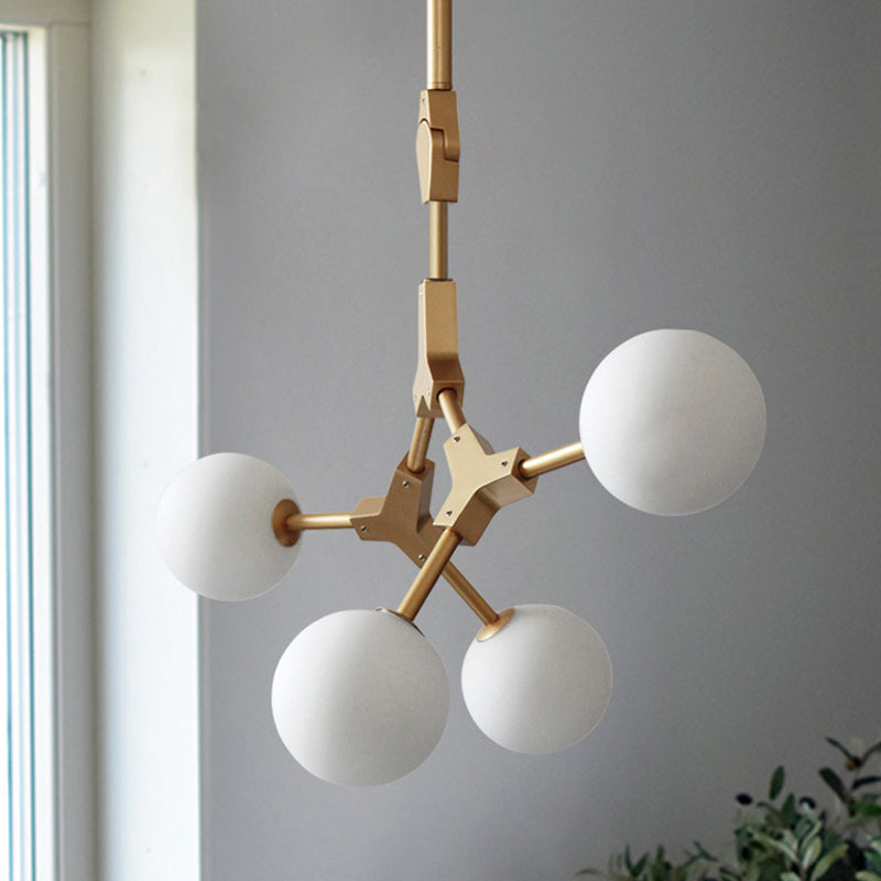 Molecular Chandelier Post-Modern Opal Orb Glass 3/5/7 Lights Sitting Room Hanging Light Fixture in Gold 4 Gold Clearhalo 'Ceiling Lights' 'Chandeliers' 'Modern Chandeliers' 'Modern' Lighting' 1938488