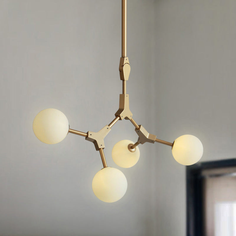 Molecular Chandelier Post-Modern Opal Orb Glass 3/5/7 Lights Sitting Room Hanging Light Fixture in Gold Clearhalo 'Ceiling Lights' 'Chandeliers' 'Modern Chandeliers' 'Modern' Lighting' 1938489