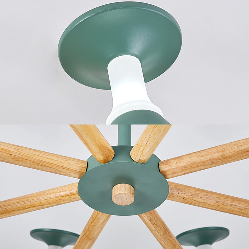 Rotatable Nordic Green/Grey/White Suspension Light Goblet Shade 3/6 Heads Metal Wood Chandelier for Office Shop Clearhalo 'Ceiling Lights' 'Chandeliers' 'Modern Chandeliers' 'Modern' Lighting' 193849