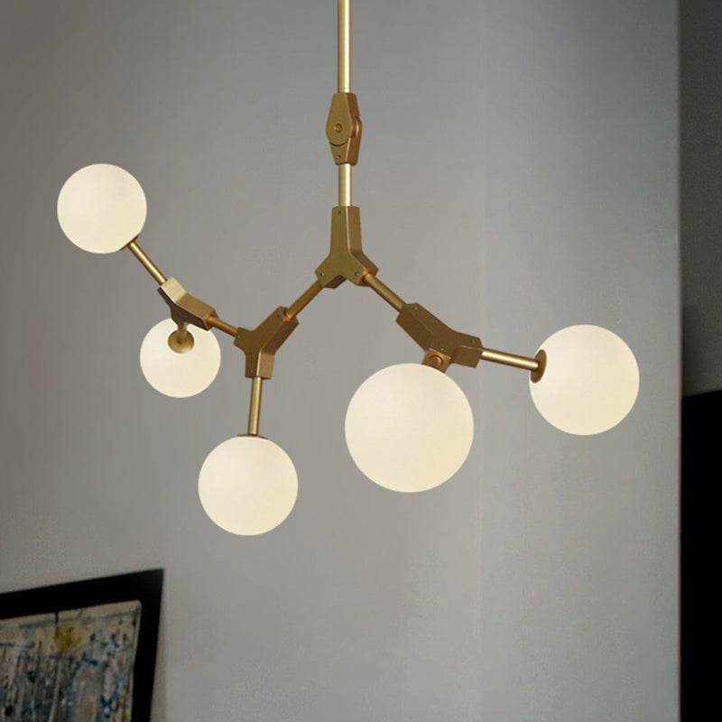 Molecular Chandelier Post-Modern Opal Orb Glass 3/5/7 Lights Sitting Room Hanging Light Fixture in Gold 5 Gold Clearhalo 'Ceiling Lights' 'Chandeliers' 'Modern Chandeliers' 'Modern' Lighting' 1938493