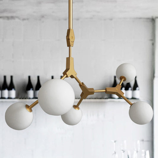 Molecular Chandelier Post-Modern Opal Orb Glass 3/5/7 Lights Sitting Room Hanging Light Fixture in Gold Clearhalo 'Ceiling Lights' 'Chandeliers' 'Modern Chandeliers' 'Modern' Lighting' 1938494