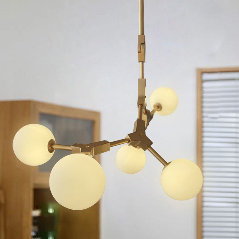 Molecular Chandelier Post-Modern Opal Orb Glass 3/5/7 Lights Sitting Room Hanging Light Fixture in Gold Clearhalo 'Ceiling Lights' 'Chandeliers' 'Modern Chandeliers' 'Modern' Lighting' 1938495