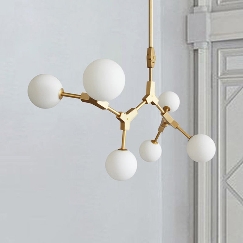 Molecular Chandelier Post-Modern Opal Orb Glass 3/5/7 Lights Sitting Room Hanging Light Fixture in Gold 6 Gold Clearhalo 'Ceiling Lights' 'Chandeliers' 'Modern Chandeliers' 'Modern' Lighting' 1938498