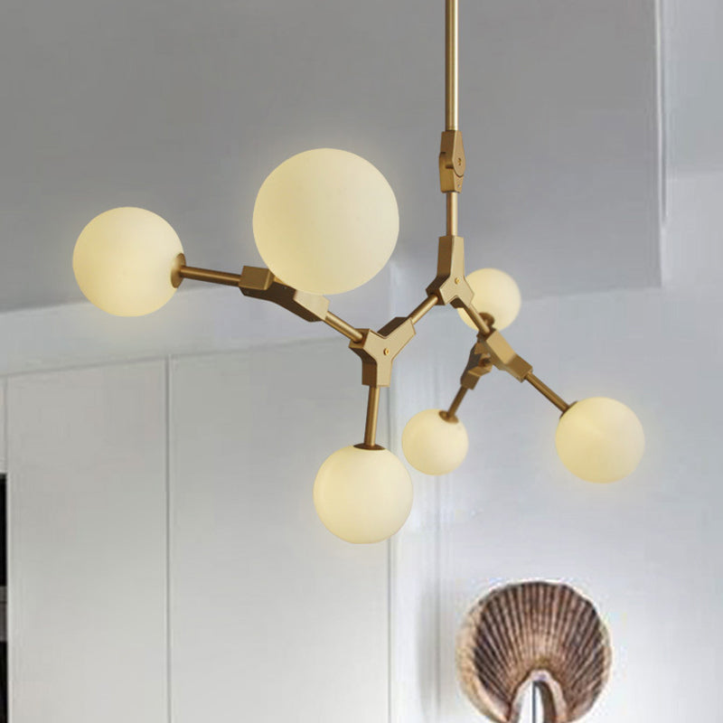 Molecular Chandelier Post-Modern Opal Orb Glass 3/5/7 Lights Sitting Room Hanging Light Fixture in Gold Clearhalo 'Ceiling Lights' 'Chandeliers' 'Modern Chandeliers' 'Modern' Lighting' 1938499