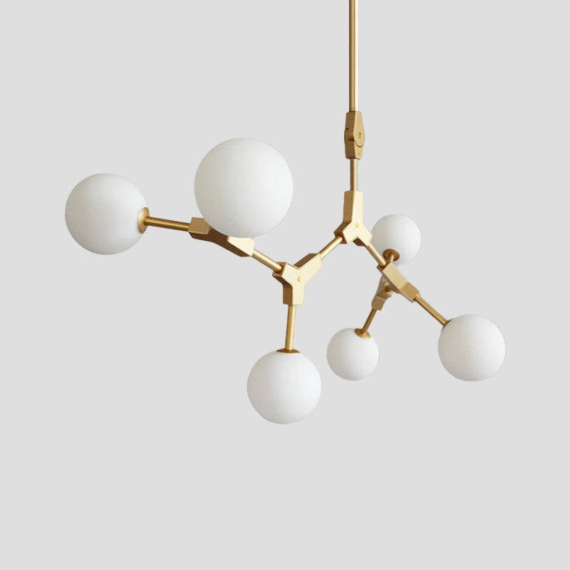 Molecular Chandelier Post-Modern Opal Orb Glass 3/5/7 Lights Sitting Room Hanging Light Fixture in Gold Clearhalo 'Ceiling Lights' 'Chandeliers' 'Modern Chandeliers' 'Modern' Lighting' 1938501