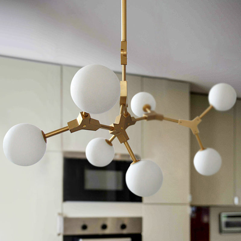 Molecular Chandelier Post-Modern Opal Orb Glass 3/5/7 Lights Sitting Room Hanging Light Fixture in Gold 7 Gold Clearhalo 'Ceiling Lights' 'Chandeliers' 'Modern Chandeliers' 'Modern' Lighting' 1938503