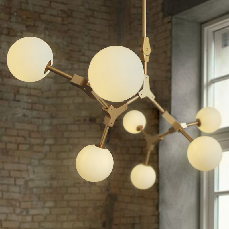 Molecular Chandelier Post-Modern Opal Orb Glass 3/5/7 Lights Sitting Room Hanging Light Fixture in Gold Clearhalo 'Ceiling Lights' 'Chandeliers' 'Modern Chandeliers' 'Modern' Lighting' 1938504