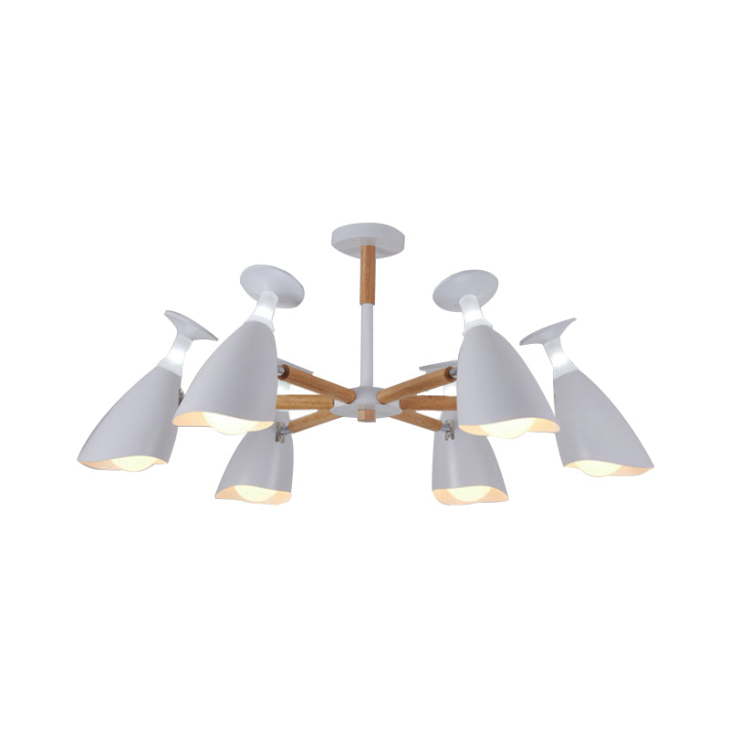 Rotatable Nordic Green/Grey/White Suspension Light Goblet Shade 3/6 Heads Metal Wood Chandelier for Office Shop Clearhalo 'Ceiling Lights' 'Chandeliers' 'Modern Chandeliers' 'Modern' Lighting' 193851