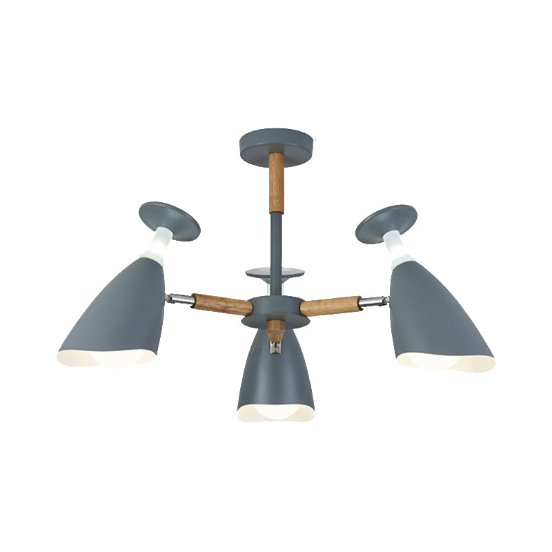 Rotatable Nordic Green/Grey/White Suspension Light Goblet Shade 3/6 Heads Metal Wood Chandelier for Office Shop Clearhalo 'Ceiling Lights' 'Chandeliers' 'Modern Chandeliers' 'Modern' Lighting' 193853