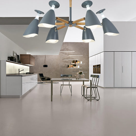 Rotatable Nordic Green/Grey/White Suspension Light Goblet Shade 3/6 Heads Metal Wood Chandelier for Office Shop 6 Grey Clearhalo 'Ceiling Lights' 'Chandeliers' 'Modern Chandeliers' 'Modern' Lighting' 193854