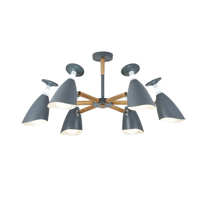 Rotatable Nordic Green/Grey/White Suspension Light Goblet Shade 3/6 Heads Metal Wood Chandelier for Office Shop Clearhalo 'Ceiling Lights' 'Chandeliers' 'Modern Chandeliers' 'Modern' Lighting' 193855