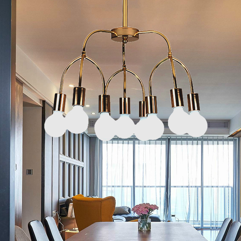 Metal Arched Arm Chandelier Multi-Head Contemporary Black/Gold Pendant Lamp for Living Room 9 Gold Clearhalo 'Ceiling Lights' 'Chandeliers' 'Modern Chandeliers' 'Modern' Lighting' 193873