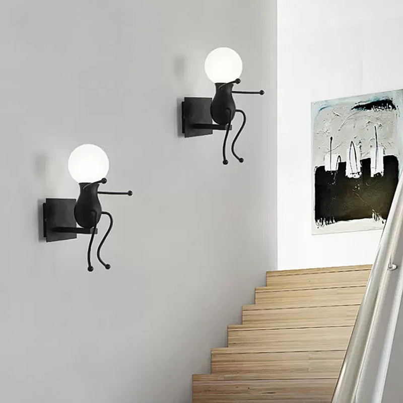 Contemporary Robot Wall Sconce Metal One Head Bare Bulb Wall Light for Hallway Black Clearhalo 'Wall Lamps & Sconces' 'Wall Lights' Lighting' 193879