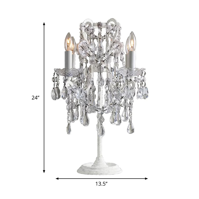 Luxurious Style Candle Desk Light 4 Heads Metal Table Lamp with Crystal Deco in White for Adult Bedroom Clearhalo 'Lamps' 'Table Lamps' Lighting' 193962