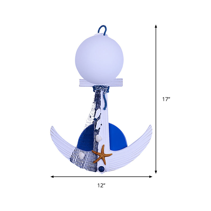 White Orbit Shade Wall Sconce with Anchor 1 Light Nautical Metal Wall Light for Front Door Clearhalo 'Wall Lamps & Sconces' 'Wall Lights' Lighting' 194001