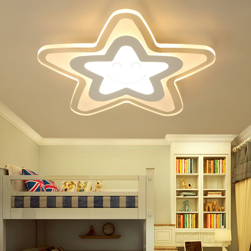 Lovely Star Shaped Flush Ceiling Light Acrylic LED Ceiling Lamp in White for Boys Bedroom Clearhalo 'Ceiling Lights' 'Close To Ceiling Lights' 'Close to ceiling' 'Flush mount' Lighting' 194043