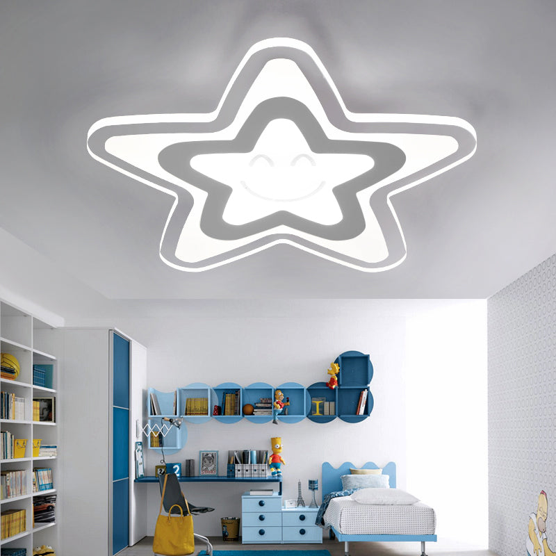 Lovely Star Shaped Flush Ceiling Light Acrylic LED Ceiling Lamp in White for Boys Bedroom Clearhalo 'Ceiling Lights' 'Close To Ceiling Lights' 'Close to ceiling' 'Flush mount' Lighting' 194044