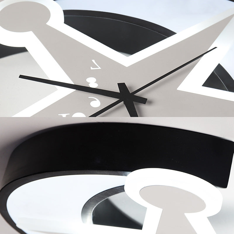 Acrylic Clock Flush Ceiling Light with Moon & Star Dining Room Modern LED Ceiling Lamp in Black Clearhalo 'Ceiling Lights' 'Close To Ceiling Lights' 'Close to ceiling' 'Flush mount' Lighting' 194123