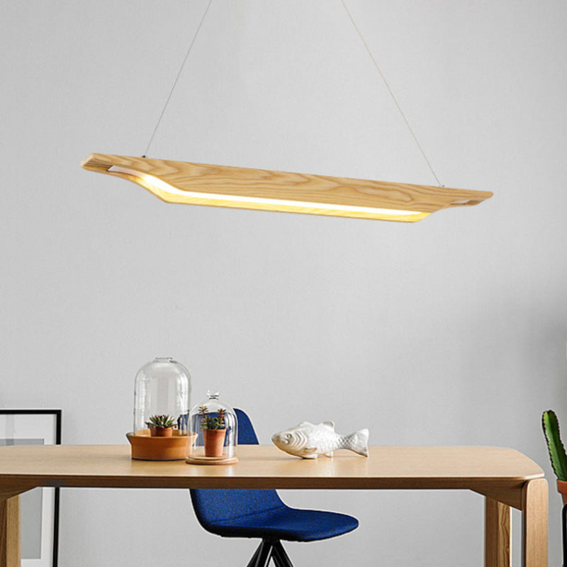 Linear Wooden Pendant Lighting Modern Led Beige Hanging Ceiling Lamp Fixture in White/Warm/Natural Light Clearhalo 'Ceiling Lights' 'Modern Pendants' 'Modern' 'Pendant Lights' 'Pendants' Lighting' 1942162