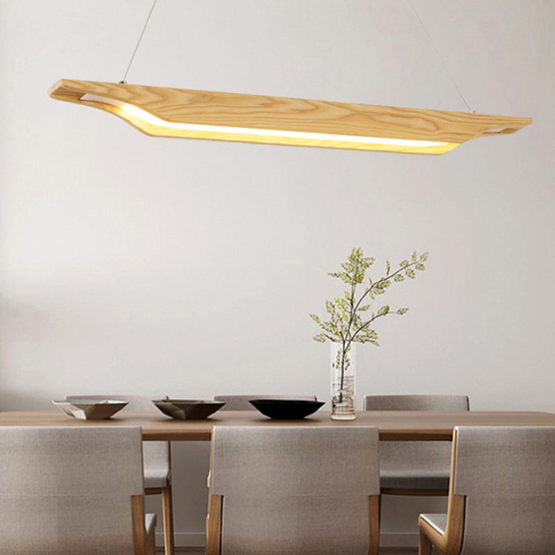 Linear Wooden Pendant Lighting Modern Led Beige Hanging Ceiling Lamp Fixture in White/Warm/Natural Light Clearhalo 'Ceiling Lights' 'Modern Pendants' 'Modern' 'Pendant Lights' 'Pendants' Lighting' 1942163