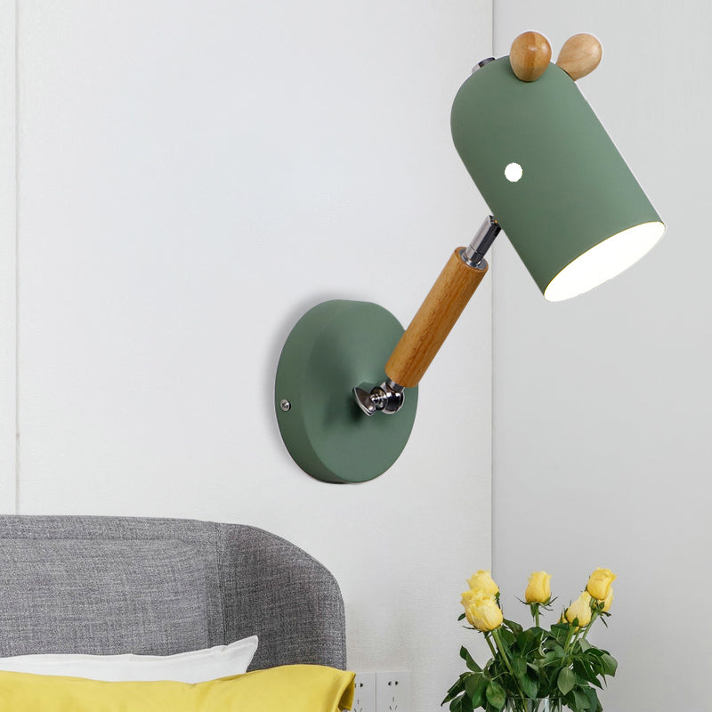 Metal and Wood Trojan Wall Light Rotatable 1 Bulb Nordic Style Wall Lamp for Porch Hallway Green Clearhalo 'Wall Lamps & Sconces' 'Wall Lights' Lighting' 194238